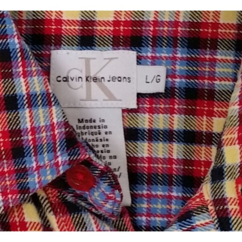 Calvin Klein Jeans Boy's Flannel Shirt Size Large L/S Gorgeous Colors CK